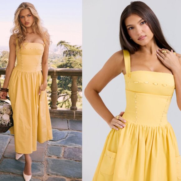 House of CB 'Vivien' Apricot Cotton Midi Sundress NWOT